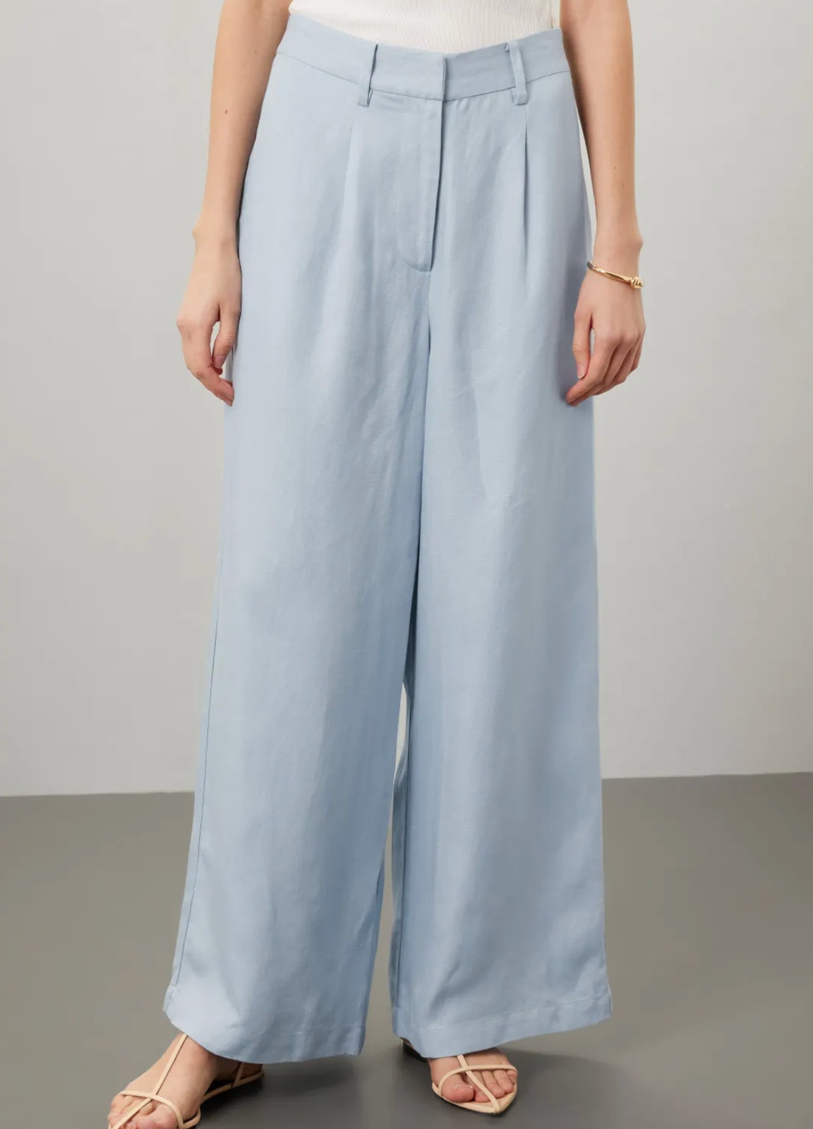 Rosetta Getty Baby Blue Pleated Trouser Pants Size 10 Career Linen Designer $305
